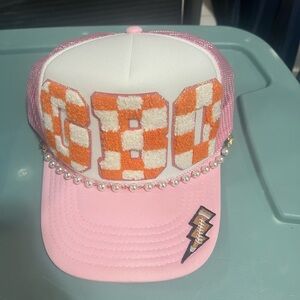 TENN VOLS Pink and White Trucker Hat with Orange Checkered Letters